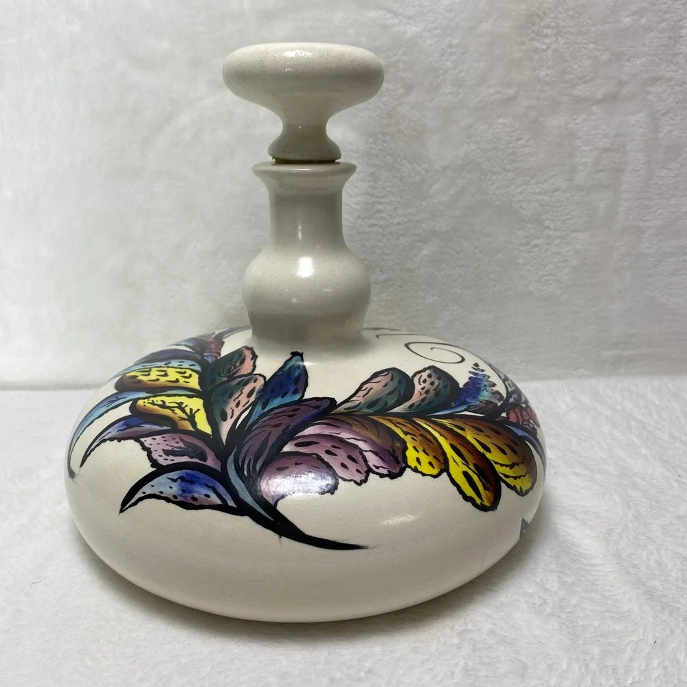 VTG‎ Ceramic Colorful Decanter Decorative Hand Painted Floral Boho Mexico Decor